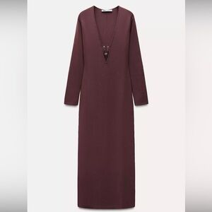 Zara knit Burgundy Dress with golden appliqué